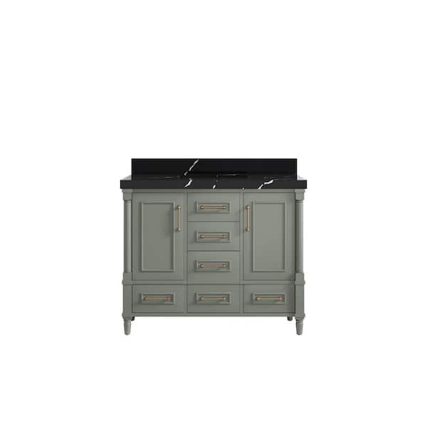 Willow Collections Hudson 42 in. W x 22 in. D x 36 in. H Single Sink Bath Vanity in Evergreen with 2 in. Calcutta Black Qt. Top