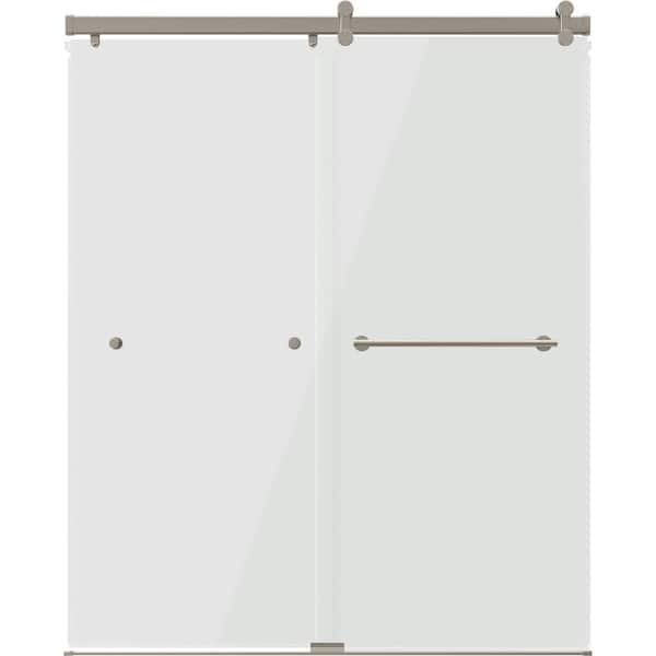 LuxeTrack Greydon 52 to 60 in. W x 72-1/2 in. H Frameless Sliding Shower Door in Nickel with 1/4 in. Clear Glass