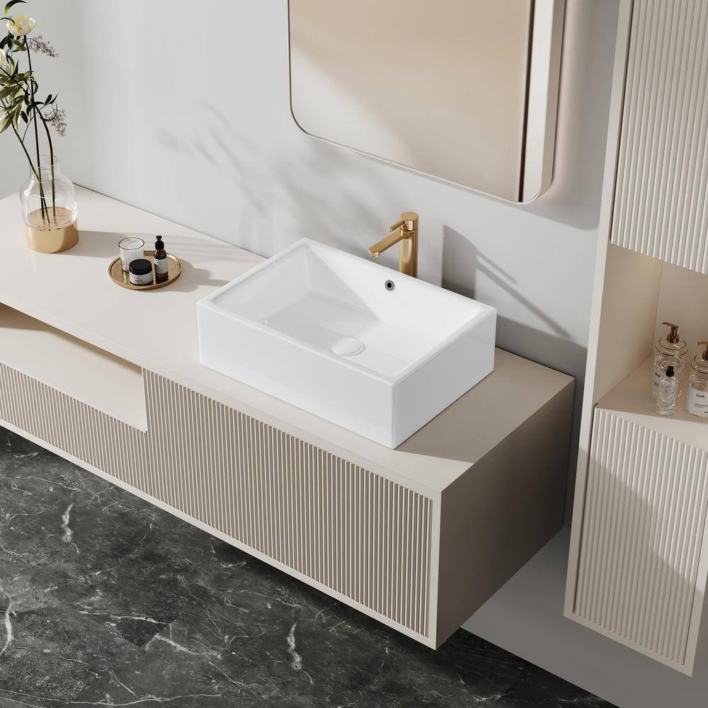Dublin 20" x 15" White Ceramic Rectangular Vessel Sink with Overflow