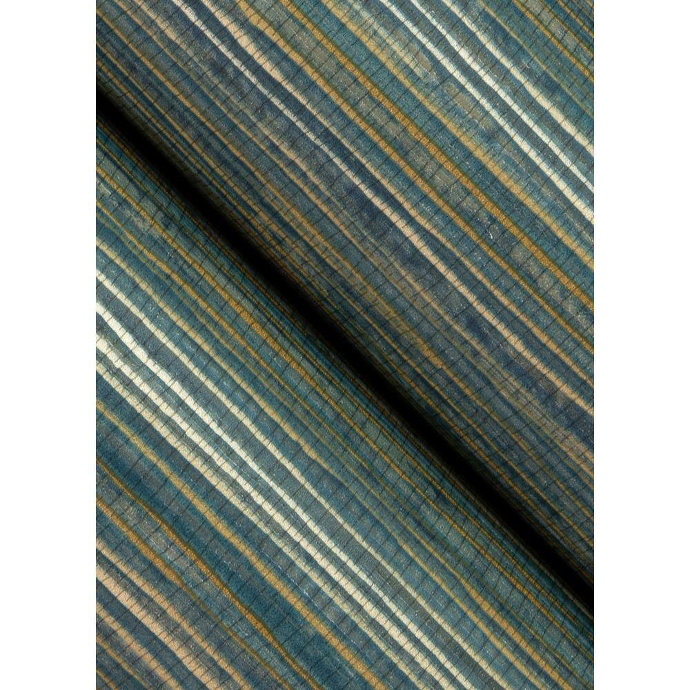 Teal and Gold Embossed Grasscloth Peel and Stick Wallpaper Roll