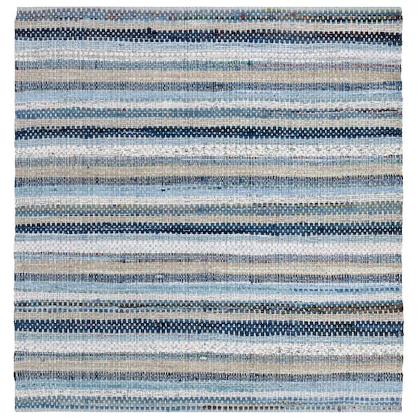SAFAVIEH Montauk Blue/Multi 6 ft. x 6 ft. Square Distressed Striped Area Rug