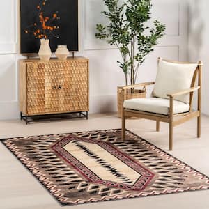 Ida Southwestern Spill-Proof Machine Washable Brown 4 ft. x 6 ft. Area Rug