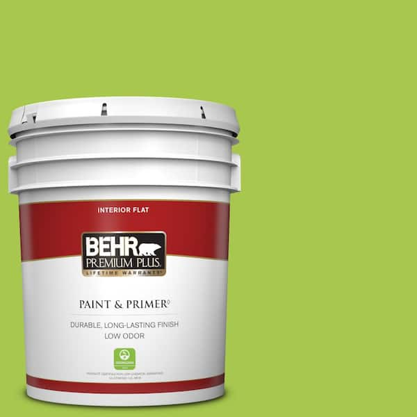 BEHR PREMIUM PLUS 5 gal. #420B-5 Sweet Midori Flat Low Odor Interior Paint & Primer