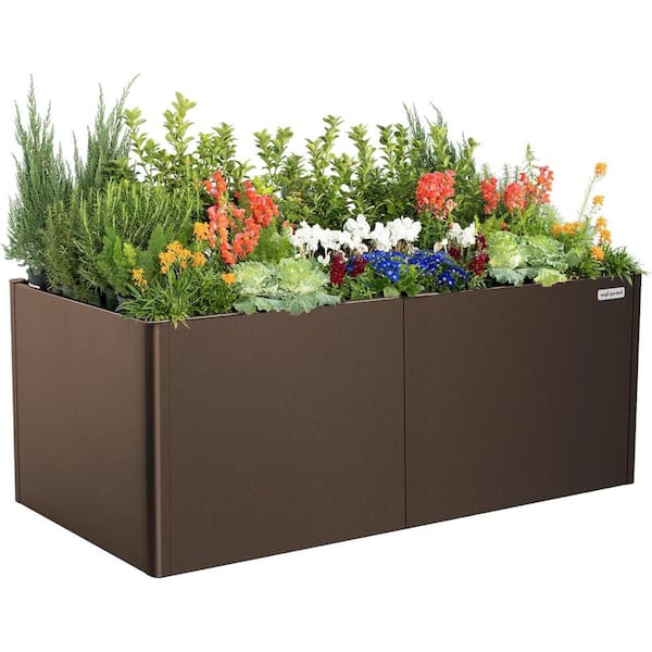 vego garden 32 in. Extra Tall Modern Raised Garden Bed 42 in. x 83" Heavy Metal Planter Box Double-Walled Steel Planter Umber Brown