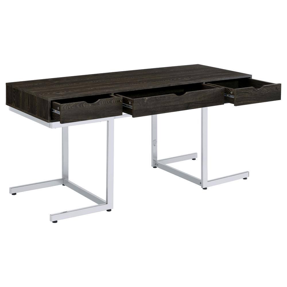 Noorvik Dark Oak and Chrome 3-Piece Writing Desk Set