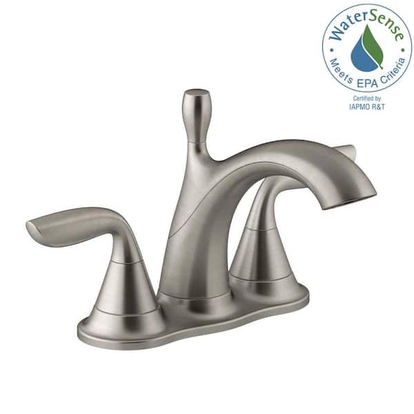 KOHLER Willamette 4 in. Centerset 2-Handle Water-Saving Bathroom Faucet in Vibrant Brushed Nickel