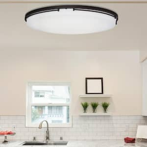 32 in. Oval 1-Light Oil Rubbed Bronze Dimmable LED Flush Mount