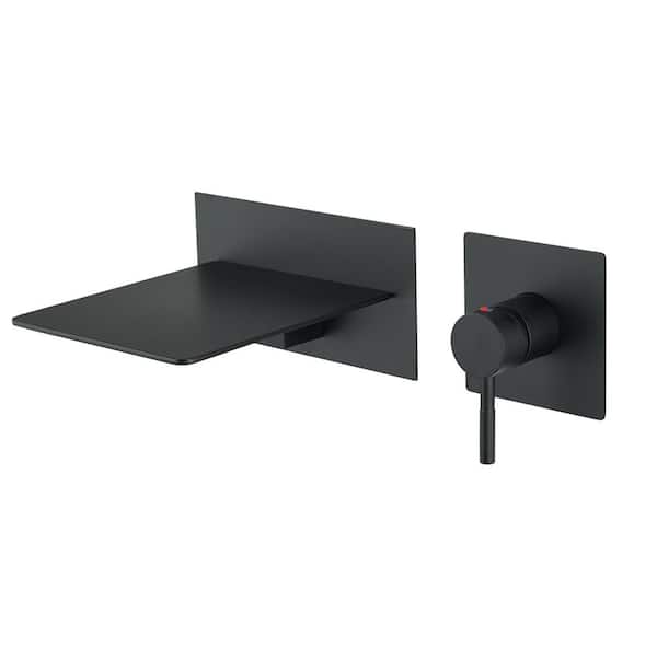 Unbranded Single-Handle Wall Mount Bathroom Faucet with Waterfall in Matte Black