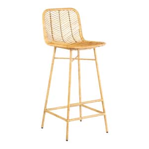 30 in. Natural Paradiso Rattan Bar Stool with Wrapped Metal Legs