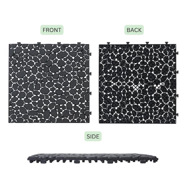 Amucolo 12 in. x 12 in. Waterproof Composite Interlocking Deck Tile in Black for Bathroom Shower Balcony Porch (Set of 12 Tiles)