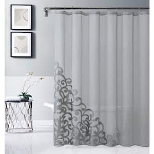 Natalie 70 in. x 72 in. Appliqued Silver Shower Curtain