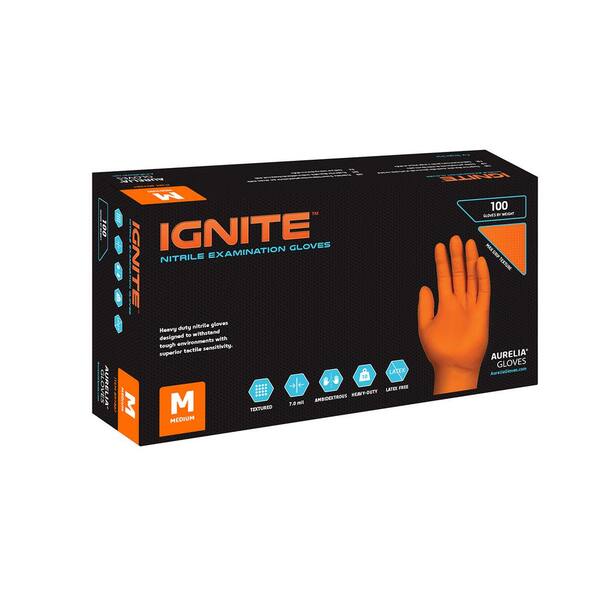 Aurelia Ignite Large 7 mil Orange Max-Grip Texture Nitrile Powder-Free Gloves (100 - Count) (Case of 10)