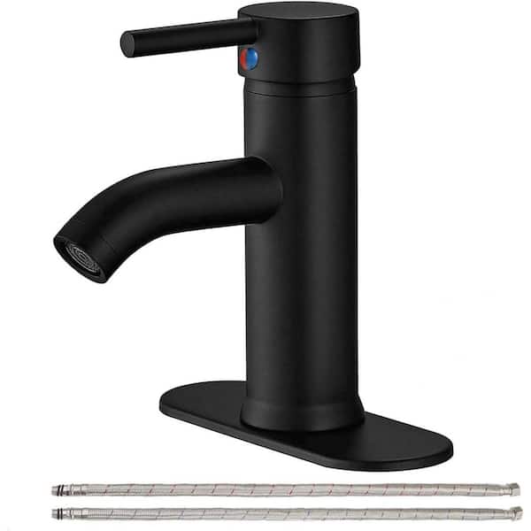 BWE Single Hole Single Handle Bathroom Faucet RV Faucet Deck Mount 1 Hole or 3 Holes With Pop Up Drain in Matte Black