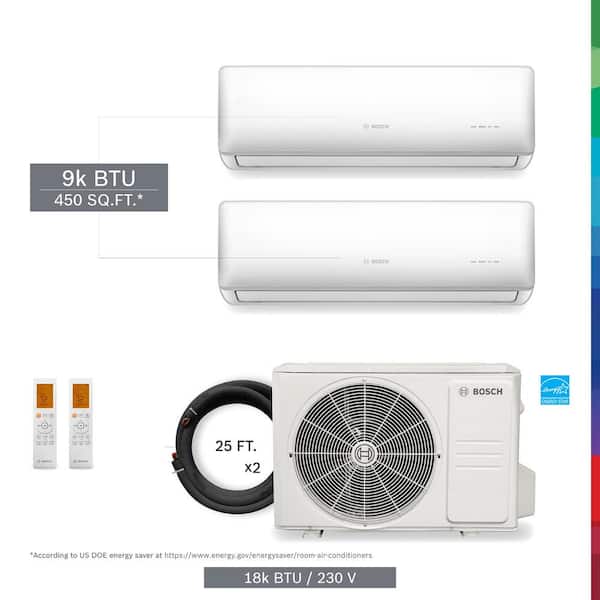 Bosch Gen 2/3 ENERGY STAR 2-Zone 18,000 BTU 1.5 Ton Ductless Mini Split Air Conditioner with Heat Pump 230-Volt