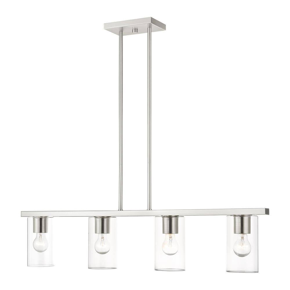 Brushed Nickel 4-Light Crystal Chandelier with Clear Glass