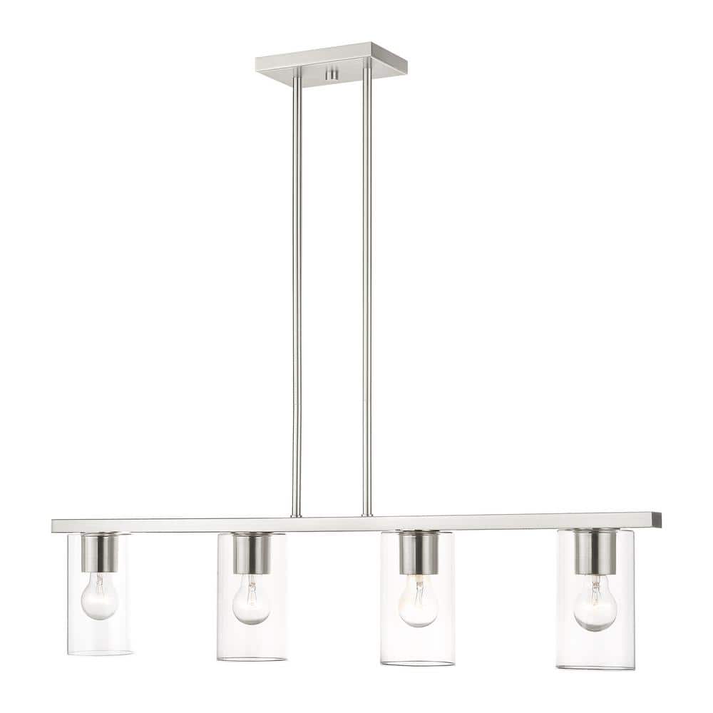 Brushed Nickel 4-Light Crystal Chandelier with Clear Glass