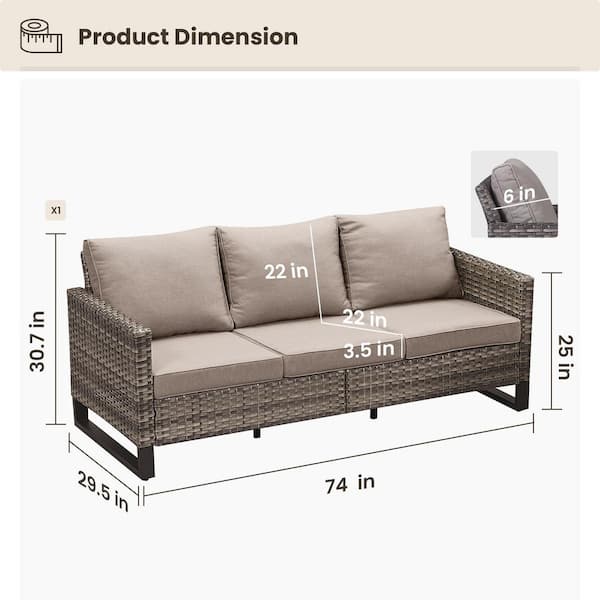 Uva Nest Gray 1-Piece Wicker Outdoor 3-Seater Wicker Sofa, Patio Furniture Rattan Couch with Gray Cushions for Backyard