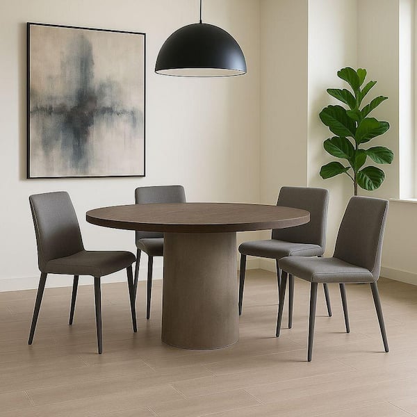 Renzo Grey Oak Wood 47.5 in. Pedestal Dining Table Seats-4