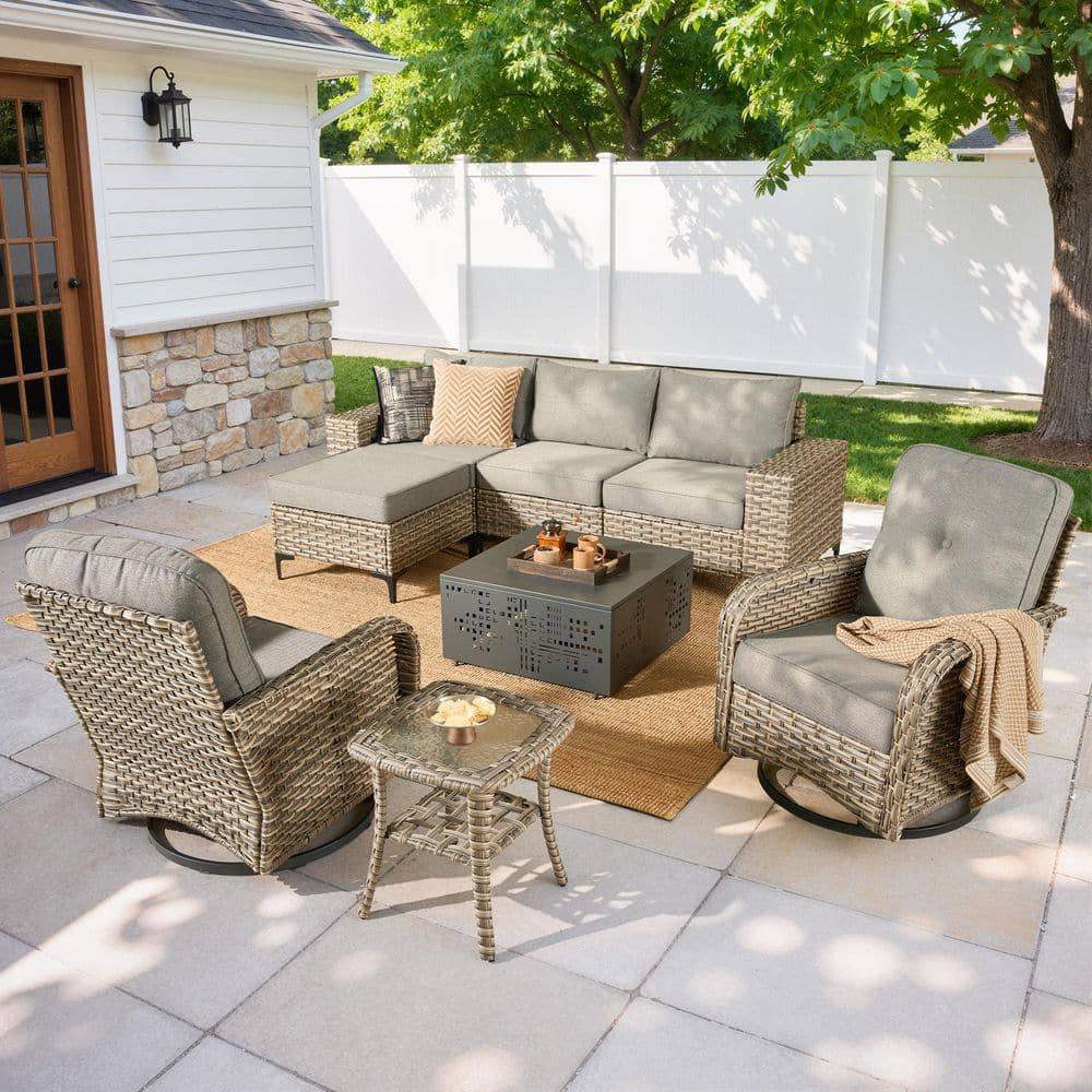 Versa 8-Piece Wicker Outdoor Sectional Set with Swivel Chairs, Solar Light Coffee Table and Dark Grey Cushions price history on PriceWatchPro