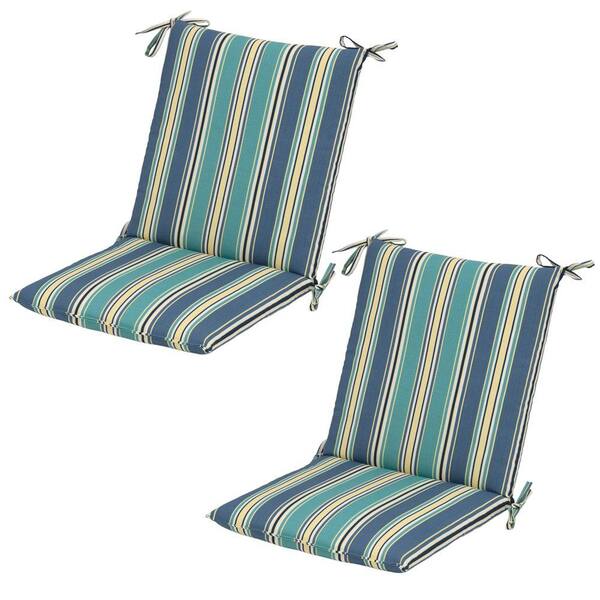 Hampton Bay 20 x 17 Outdoor Dining Chair Cushion in Standard Rainforest Stripe (2-Pack)