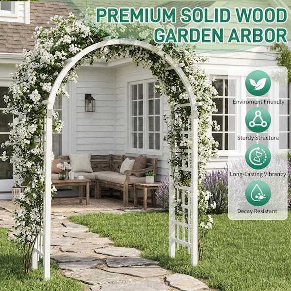 Karl home 85 in. x 58 in. White Wood Garden Arbor Arch Trellis