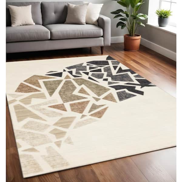 Black 5 ft. x 8 ft. Woven Abstract Rectangle Indoor Area Rug