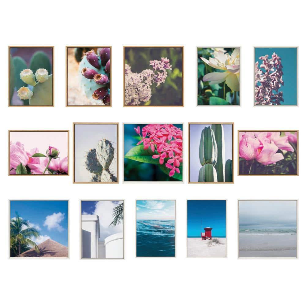 Tropical Palm Frond Green Canvas Wall Art with White Frame