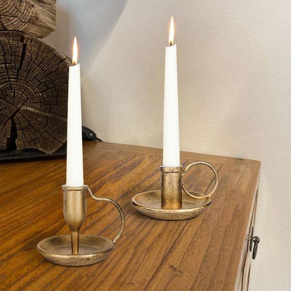 Set of 2 Antique Gold Iron Taper Candle Holders for Wedding, Party