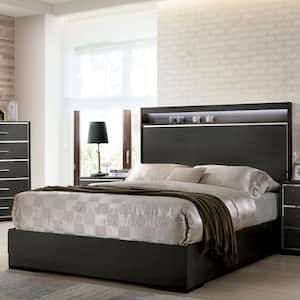Magda Gray Wood Frame Queen Panel Bed with Lighted Headboard