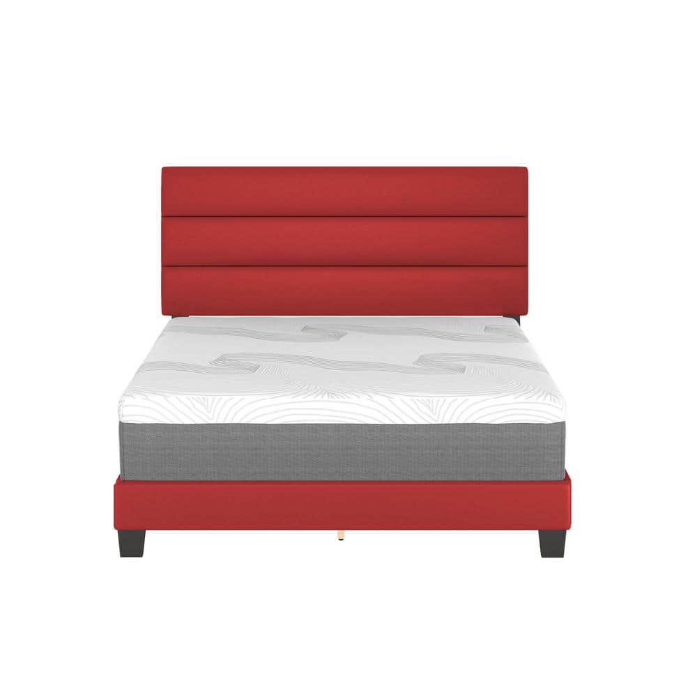 Phoebe Red Faux Leather Upholstered Queen Bed Frame with Slats