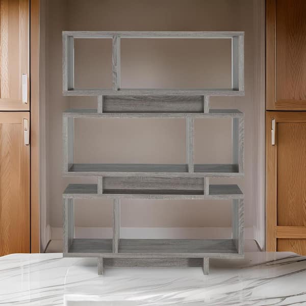Benjara 65.75 in. Tall Gray Wood 6-Shelf Standard Bookcase with Stable Plinth Base