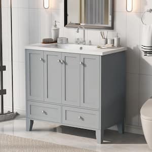 36 in. W x 18 in. D x 34 in. H Single Sink Freestanding Bath Vanity in Grey with White Cultured Marble Top