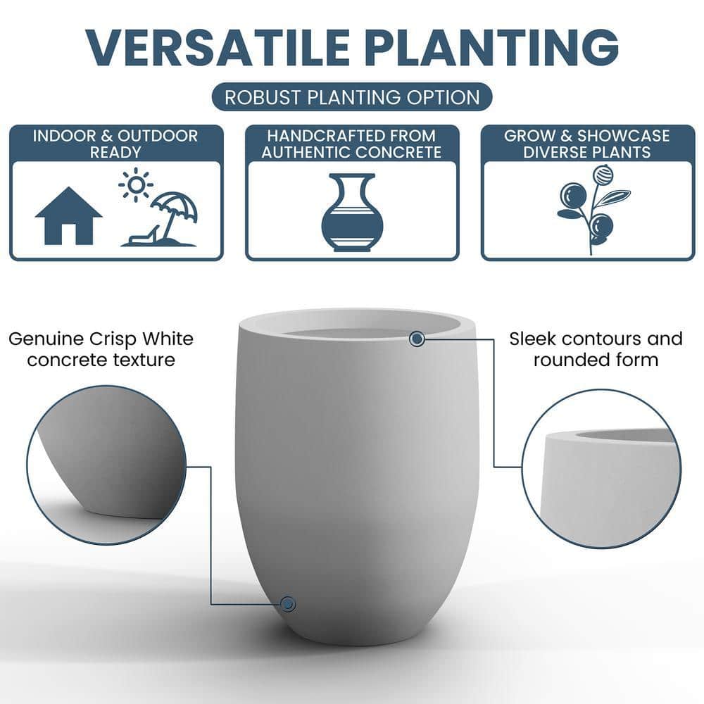 Sapcrete Large White Concrete Tall Tapered Cylinder Planter Lightweight with Drainage Hole (16 in. L x 16 in. W x 22 in. H) SA0066A-P8011