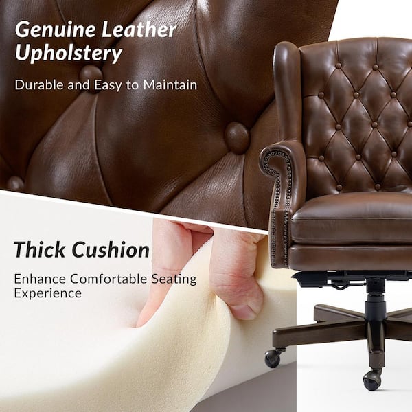 JAYDEN CREATION Cozine Brown Genuine Leather Swivel and Rocking