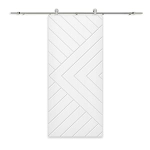 Chevron Arrow 30 in. x 84 in. Fully Assembled White Stained MDF Modern Sliding Barn Door with Hardware Kit