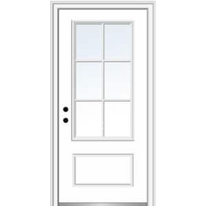 36 in. x 80 in. Simulated Divided Lites Right-Hand 3/4-Lite Clear 1-Panel Primed Fiberglass Smooth Prehung Front Door