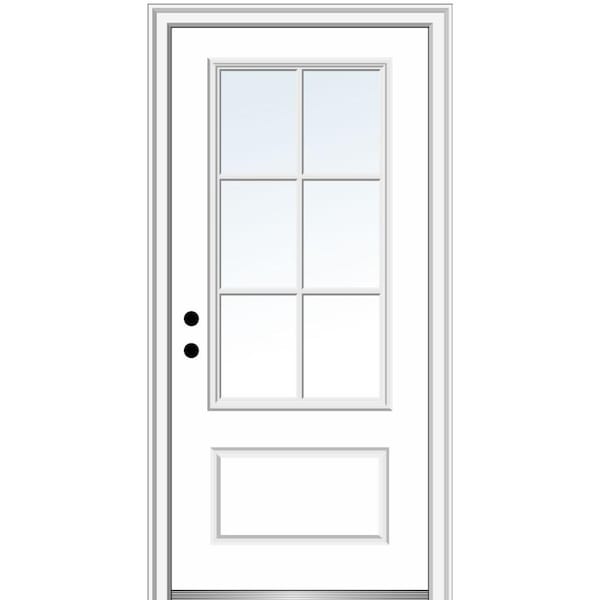 MMI Door 36 in. x 80 in. Simulated Divided Lites Right-Hand 3/4-Lite Clear 1-Panel Primed Fiberglass Smooth Prehung Front Door
