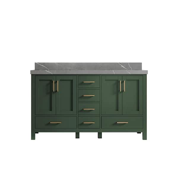 Willow Collections Malibu 60 in. W x 22 in. D x 36 in. H Double Sink Bath Vanity in Lafayette Green with 2 in. Piatra Quartz Top