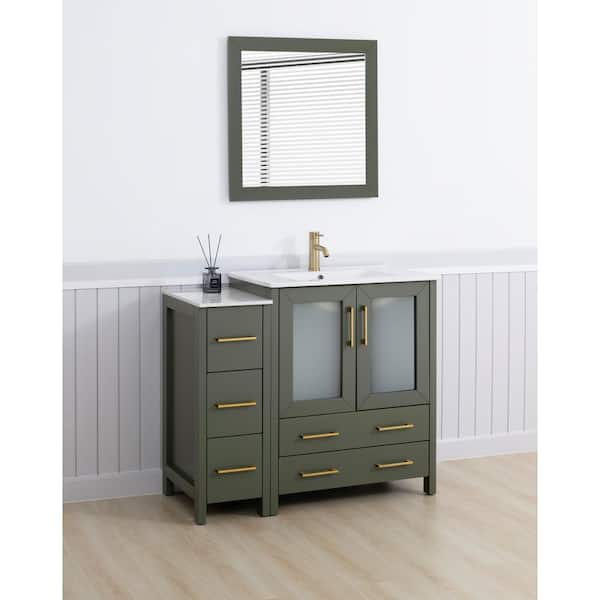 42 in. W x 18 in. D x 36 in. H Vintage Green Bath Vanity with White Ceramic Top and Mirror
