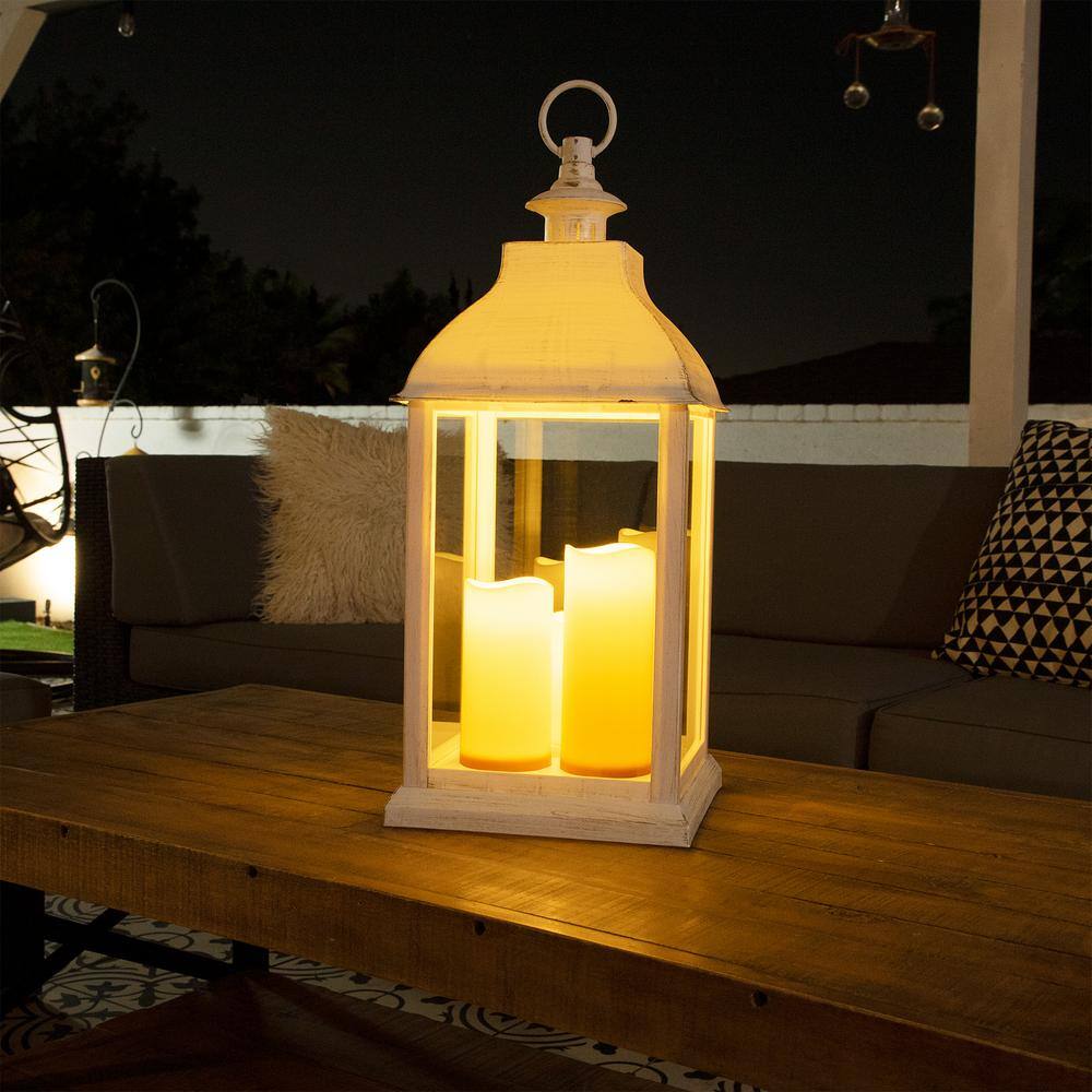 22" White Plastic LED Flameless Candle Lantern