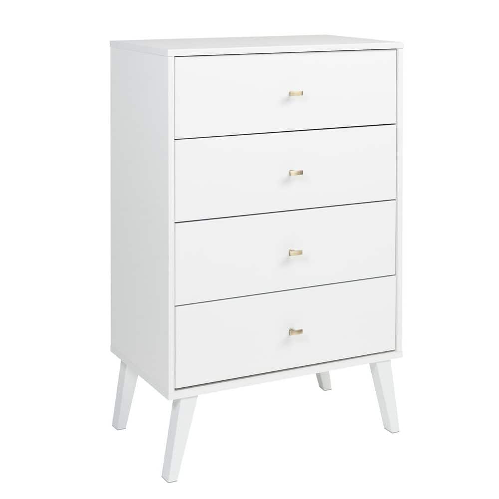 Milo Mid Century White 4-Drawer Dresser 26.5 in. Chest of Drawers Modern Dr