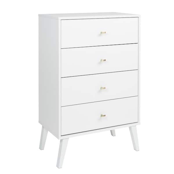 null Milo Mid Century White 4-Drawer Dresser 26.5 in. Chest of Drawers Modern Dresser for Bedroom Clothes Storage, Organizer