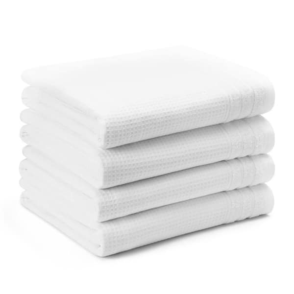 Small Waffle Woven Terry Stripe 30 in. x 56 in. White Cotton 4-Pack Bath Towel Set