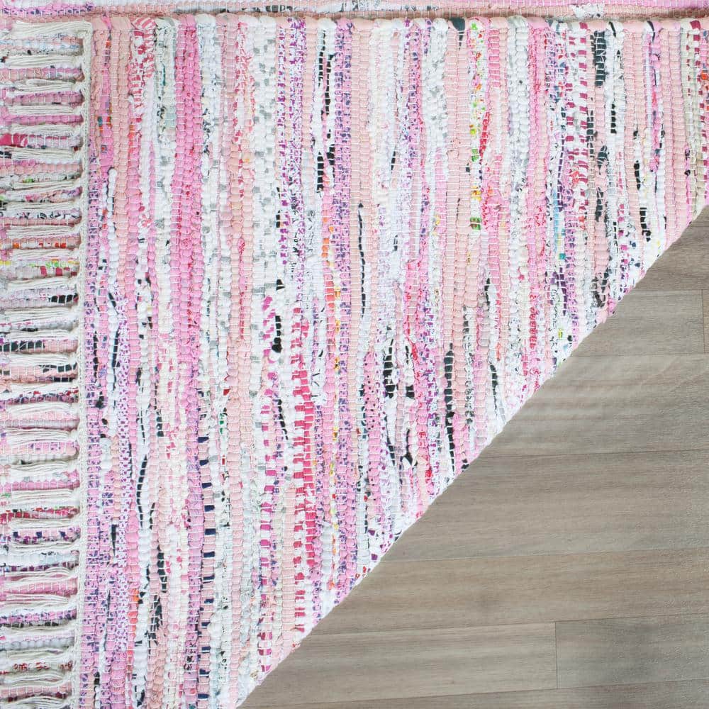 Handwoven Light Blue Cotton Rectangular Rag Rug