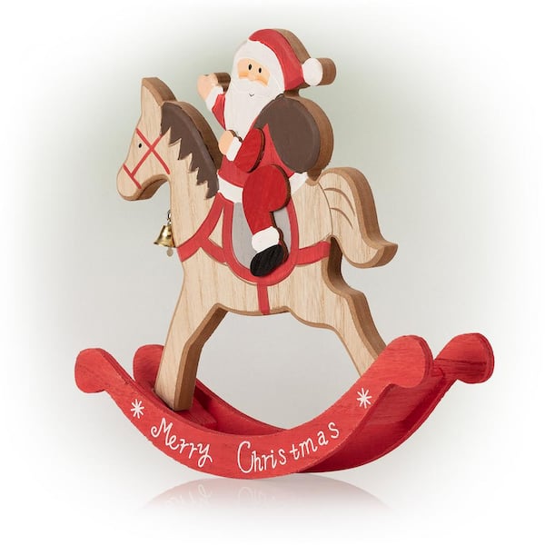 Alpine Corporation 9 in. H Wooden Christmas Santa Rocking Horse ...