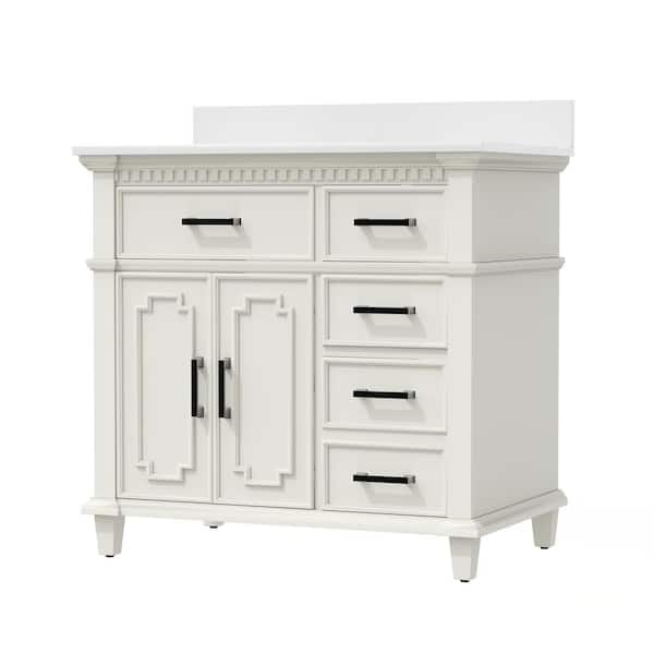 Maincraft 36 in. W 22 in D. x 38 in. H Bath Vanity in White with White Engineered Quartz Top