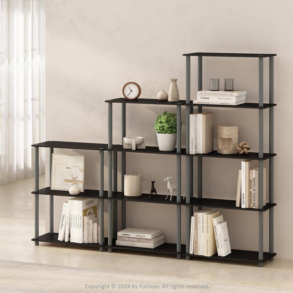Black and Oak 3-Tier Rubberwood Display Rack