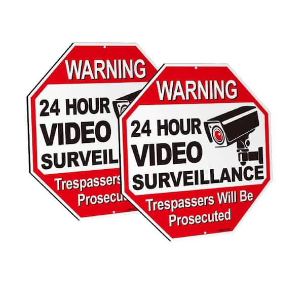 ANLEY 12 in. x 12 in. 24-Hour Video Surveillance Aluminum Warning Sign - Trespassers Will Be Prosecuted ( Pack of 2)