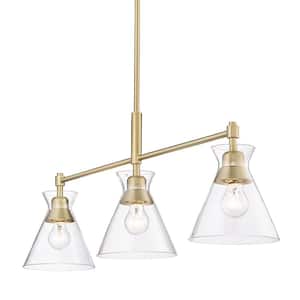 Malta 3-Light Brushed Champagne Bronze and Clear Glass Linear Pendant Light