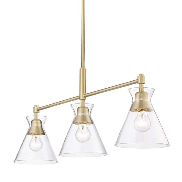 Golden Lighting Malta 3-Light Brushed Champagne Bronze and Clear Glass Linear Pendant Light